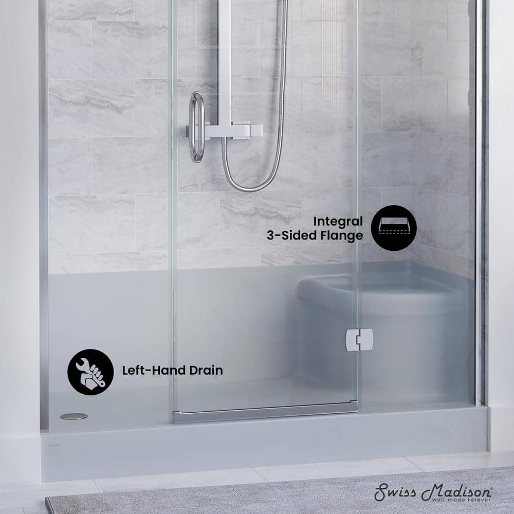 Aquatique 60" x 32" Gray Acrylic Shower Base with Seat