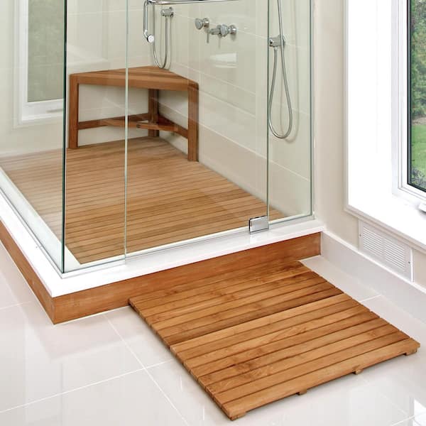 30 in. x 36 in. Bathroom Shower Mat in Natural Teak