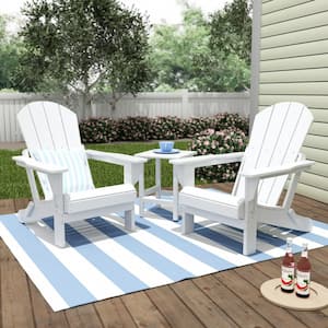 Laguna 3-Piece Fade Resistant Outdoor Patio HDPE Poly Plastic Folding Adirondack Chair Set with Side Table in White