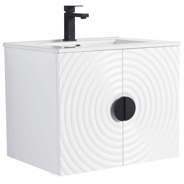 Pellabay 24 in. Floating Bath Vanity in White with White Ceramic Sink Top Assembled