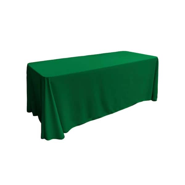 90 in. x 132 in. Emerald Green Polyester Poplin Rectangular Tablecloth