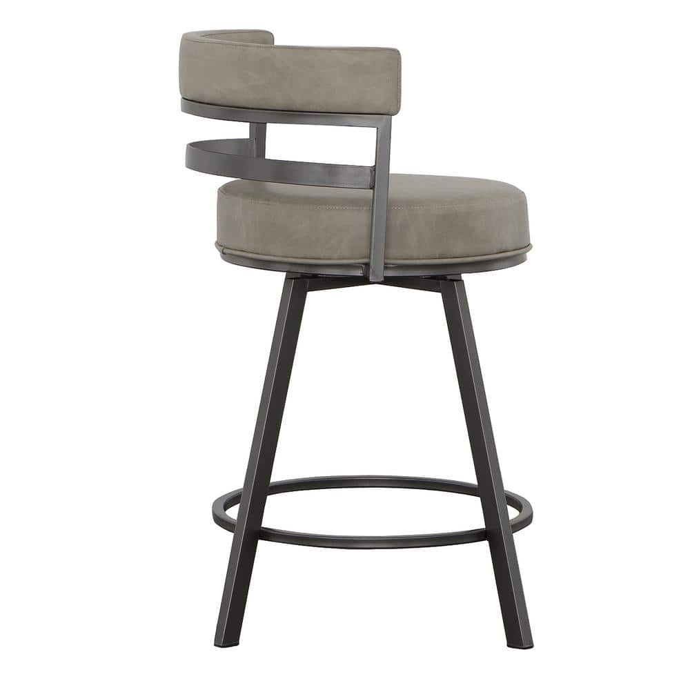 Transitional Beige Faux Leather Swivel Counter Stool