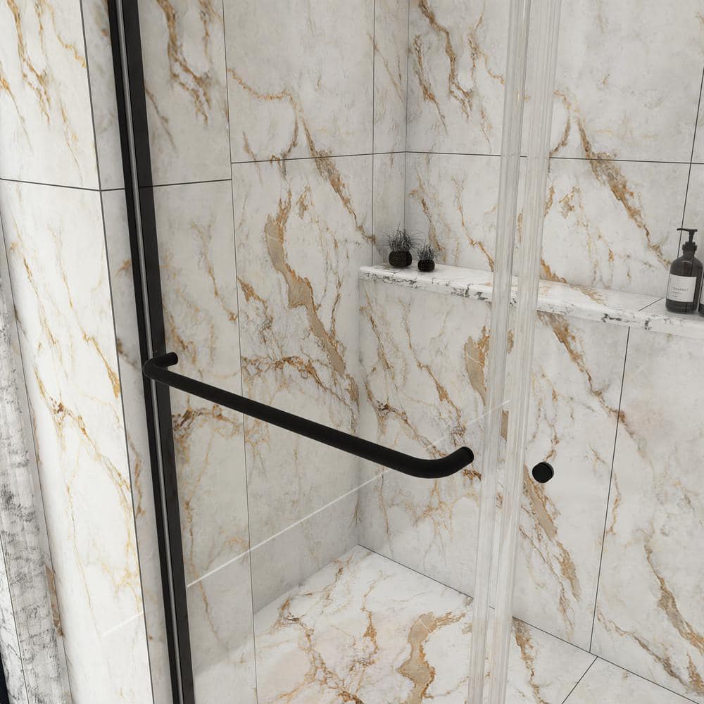 48'' Matte Black Semi-Frameless Sliding Shower Door with Clear Glass