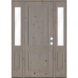 58 in. x 96 in. Knotty Alder 2-Panel Left-Hand/Inswing Clear Glass Grey Stain Wood Prehung Front Door with Sidelites