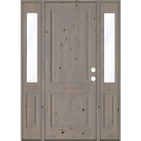 Krosswood Doors 64 in. x 96 in. Knotty Alder 2-Panel Left-Hand/Inswing Clear Glass Grey Stain Wood Prehung Front Door with Sidelites