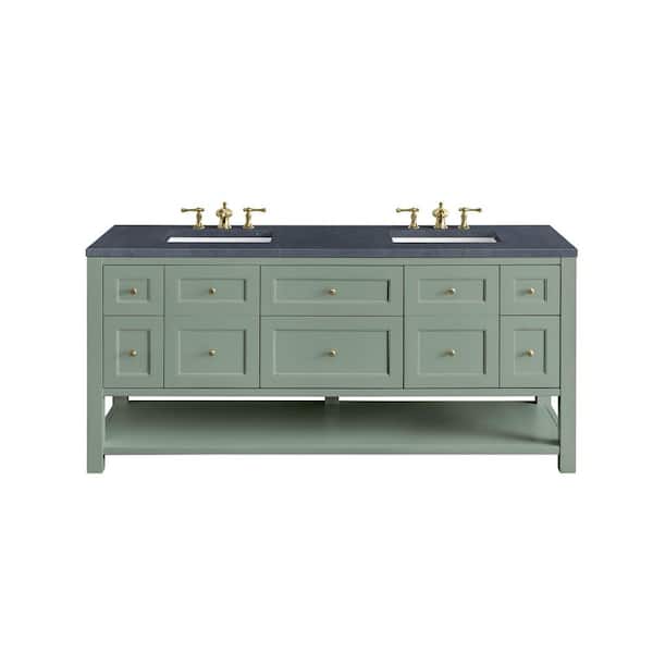 James Martin Vanities Breckenridge 72.0 in. W x 23.5 in. D x 34.2 in. H Bathroom Vanity in Smokey Celadon with Charcoal Soapstone Quartz Top