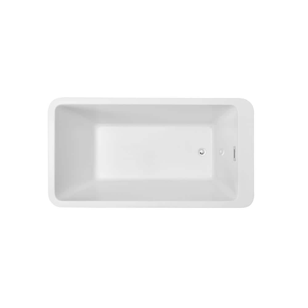 60" White Acrylic Freestanding Soaking Bathtub with Chrome Drain