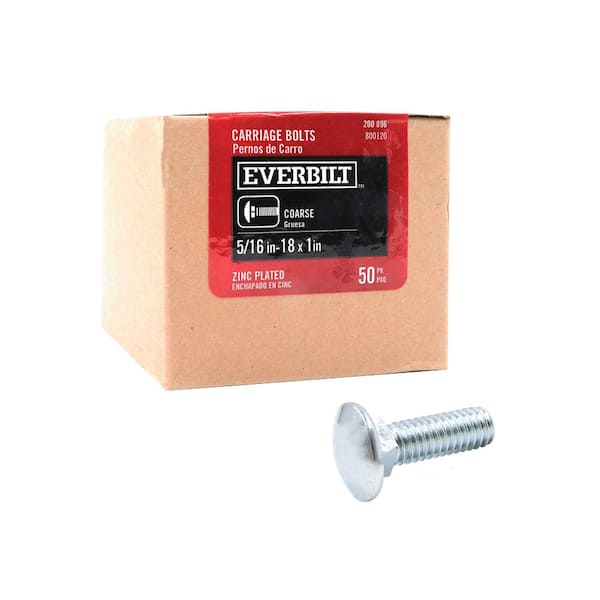 Everbilt 50-Pieces 5/16 in.-18 x 1 in. Zinc-Plated Coarse Thread Carriage Bolt