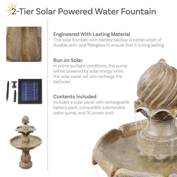 Sunnydaze 2-Tier Earth Solar Outdoor Tiered Water Fountain with