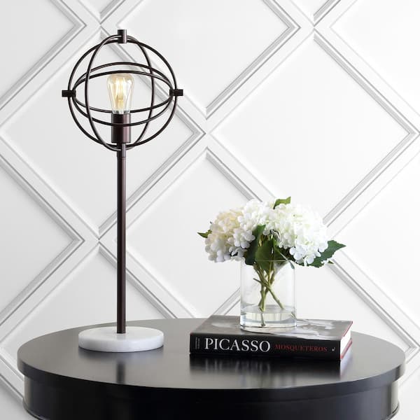 JONATHAN Y Atomic Caged 26.5 in. Edison Bulb Metal/Marble Modern LED Table Lamp, Oil Rubbed Bronze