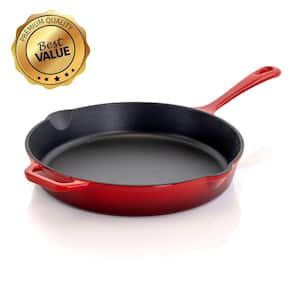 10.25 in. Cast Iron Nonstick Skillet in Red
