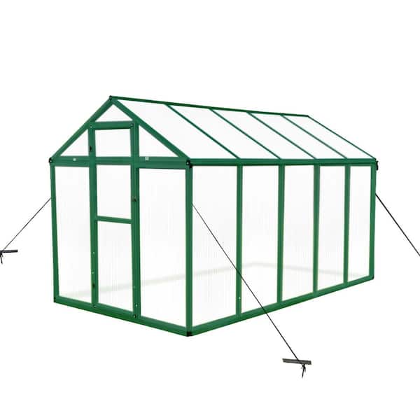 Tenleaf 72.83 in. W x 120.87 in. D x 86.42 in. H Polycarbonate Raised Base and Anchor Aluminum Heavy Duty Walk-in Greenhouse