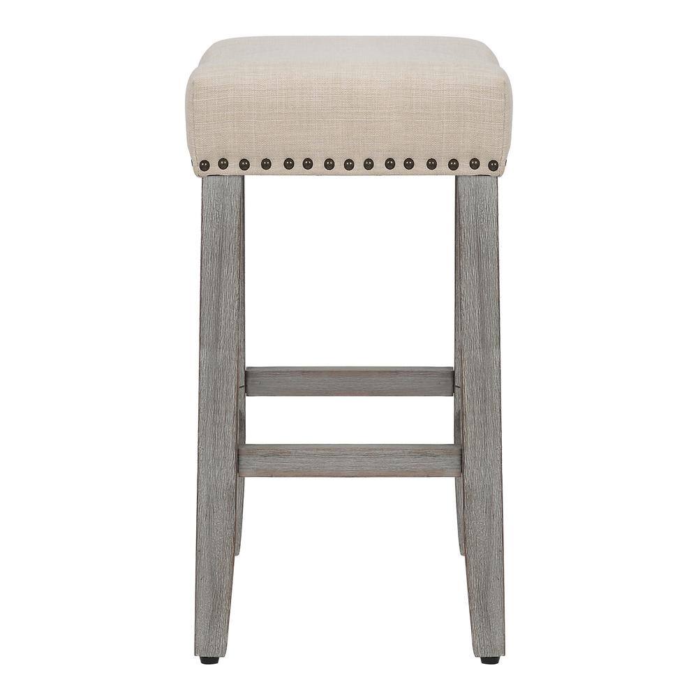Beige 24" High Backless Saddle Wood Counter Stool