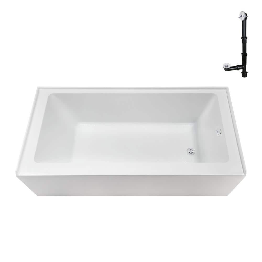 60-Inch Glossy White Acrylic Right-Hand Drain Alcove Bathtub