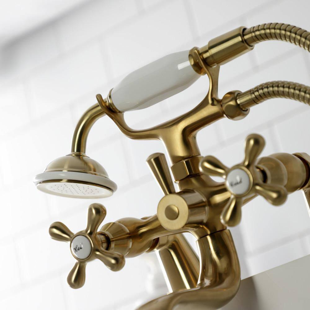 Brushed Brass Deck Mount Clawfoot Tub Faucet with Hand Shower
