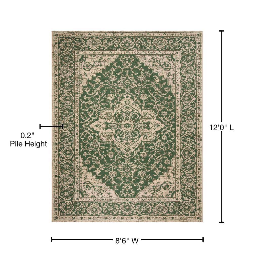 Green and Creme Medallion Synthetic 9' x 12' Tufted Area Rug