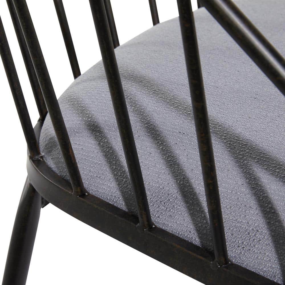 Elegant Black Metal High-Back Windsor Side Chair with Cushion