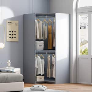 Gray Wood 43.3 in. Polygon Corner Wardrobe Armoire with 2-Hanging Rails and Shelves