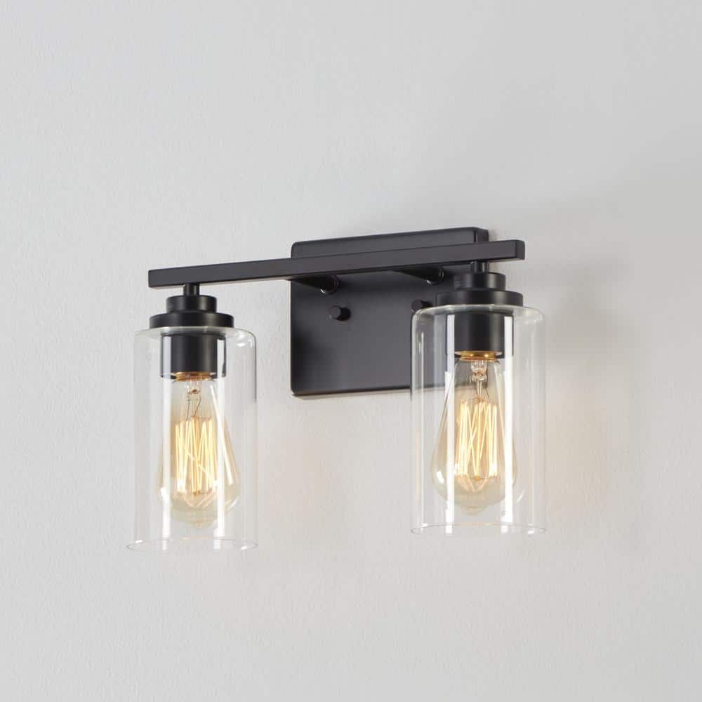 Black Steel 2-Light Dimmable Cylinder Vanity Light