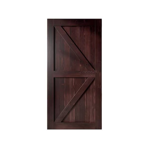 HOMACER 46 in. x 84 in. K-Frame Red Mahogany Solid Natural Pine Wood Panel Interior Sliding Barn Door Slab with Frame