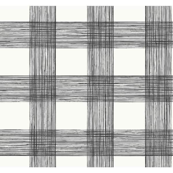 A-Street Prints Scarborough Black Striated Plaid Wallpaper Sample