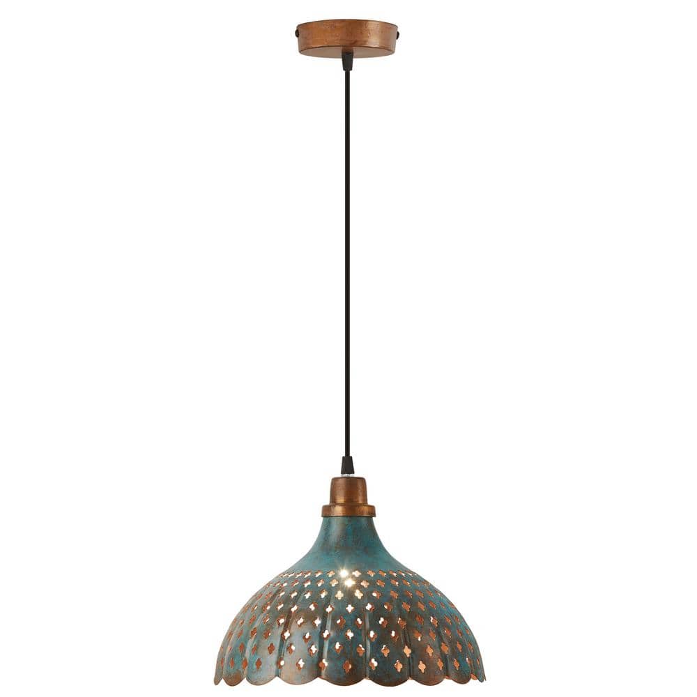 River of Goods Holden 1-Light Faux Blue Patina Hanging Pendant with Punched Cutouts Shaded