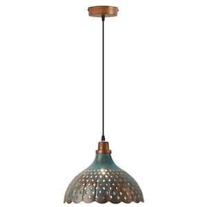 Holden 1-Light Faux Blue Patina Hanging Pendant with Punched Cutouts Shaded