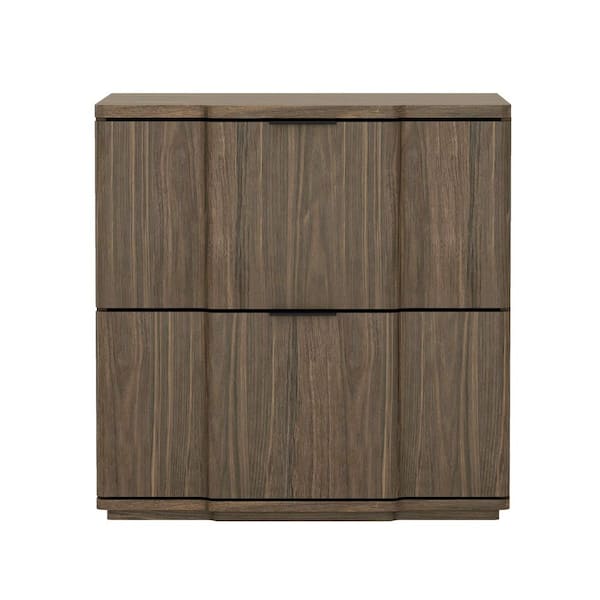 Clive Mid-Century Modern Walnut 2-Drawer 22 in. W Nightstand with Black Handles