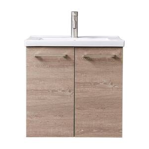 24 in. W x 18 in. D x 22 in. H Floating Bathroom Vanity in Gray with White Ceramic Top with White Sink