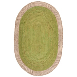 Natural Fiber Green/Beige Doormat 3 ft. x 5 ft. Woven Ascending Oval Area Rug