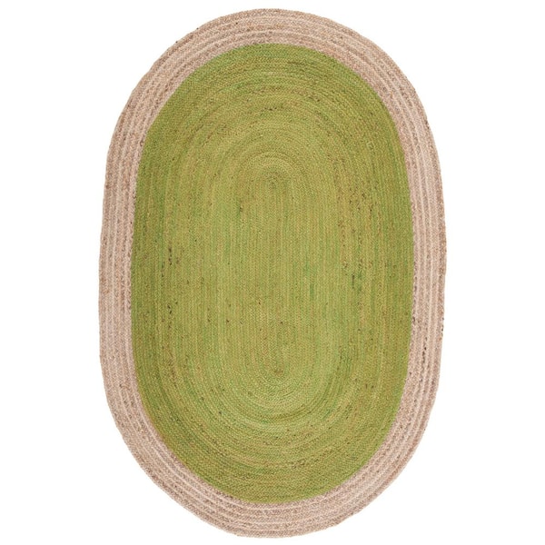 SAFAVIEH Natural Fiber Green/Beige 4 ft. x 6 ft. Woven Ascending Oval Area Rug