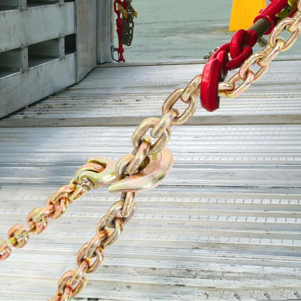 Transport Binder Chain, 7,100 lbs. Working Load Limit, 3/8 in. x 20 in. G80 Tow Chain Tie Down with Grab Hooks