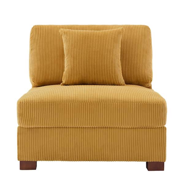 Uixe 36 in. Orange Rectangle Corduroy Polyester Sectional Center Armless 1-Seat Sofa with One Pillow