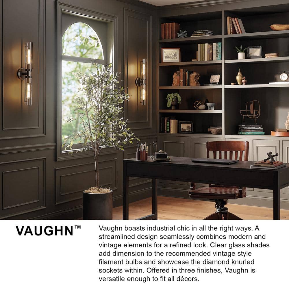 Vaughn Heritage Brass 2-Light Industrial Chic Bath Bar with Clear Glass