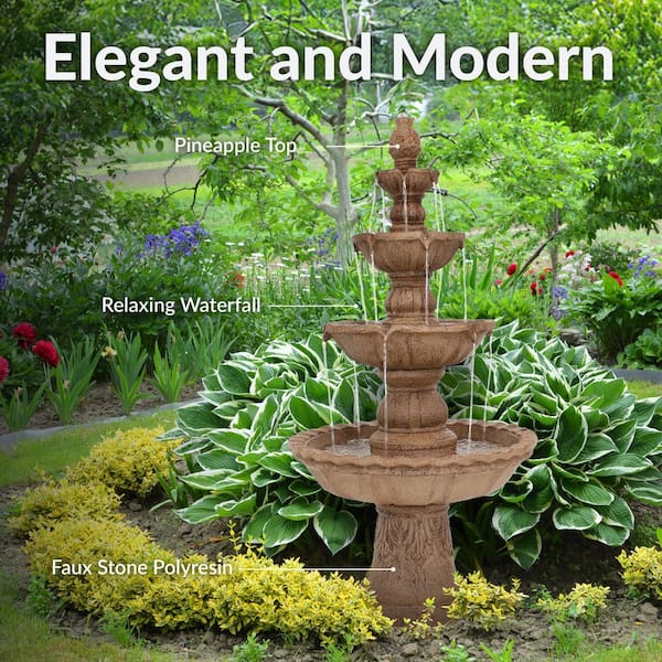 Sunnydaze 4-Tier Electric Pineapple Water Fountain in Earth FC