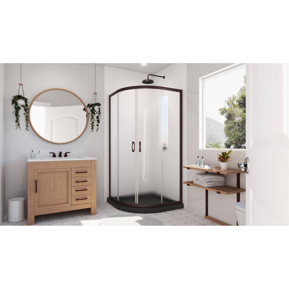 Prime 33" Oil Rubbed Bronze Semi-Frameless Sliding Shower Enclosure with Frosted Glass
