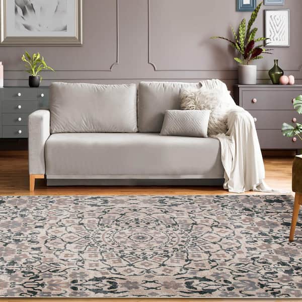 Galilee Nightful Blue 5 ft. x 8 ft. Vintage Bohemian Floral Mandala Polypropylene Area Rug