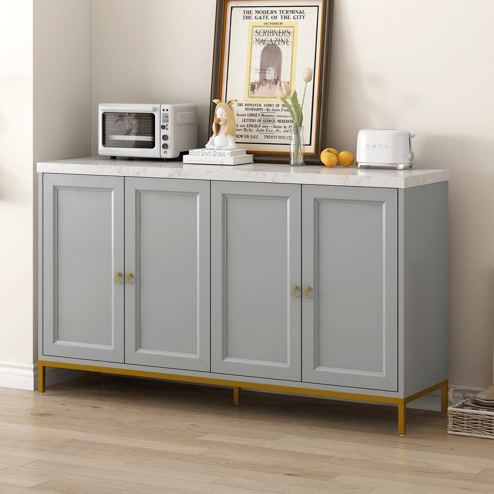 Harper & Bright Designs Light Gray Faux Marble 59.3 in. Sideboard 