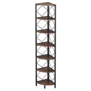 Eulas 78.74 in. Tall Brown Wood 7-Shelf Standard Bookcase with Strong Metal Frame