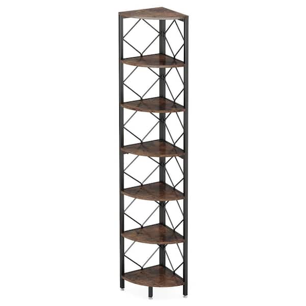 BYBLIGHT Eulas 78.74 in. Tall Brown Wood 7-Shelf Standard Bookcase with Strong Metal Frame