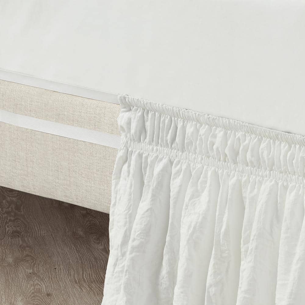 Ruched 20 in. Drop Length Ruffle Elastic Easy Wrap Around White Single Queen/King/Cal King Bed Skirt
