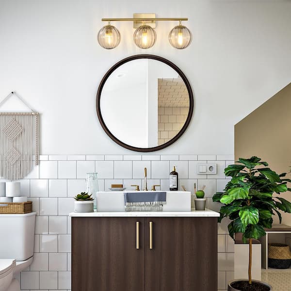 23.62 in. 3 Light Gold Modern Globe Vanity Light with Clear Crystal Glass Shade
