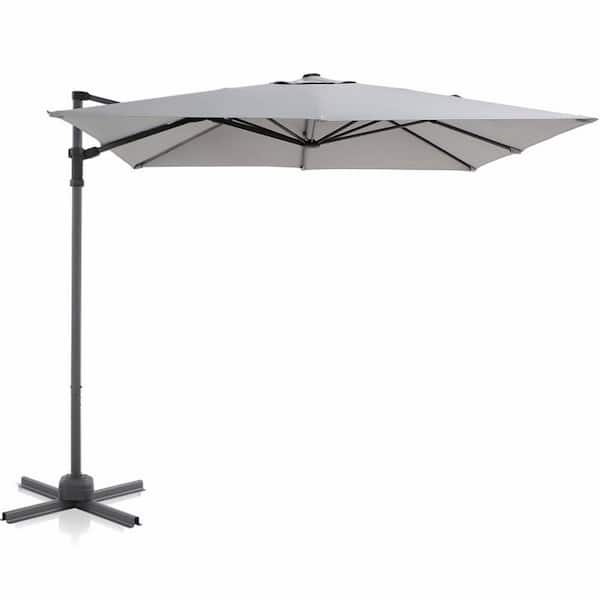 ANGELES HOME 8 ft. Cast Iron Patio Cantilever Umbrella with Crank, Cross Base, 360-Degree Rotation Device, Dark Gray