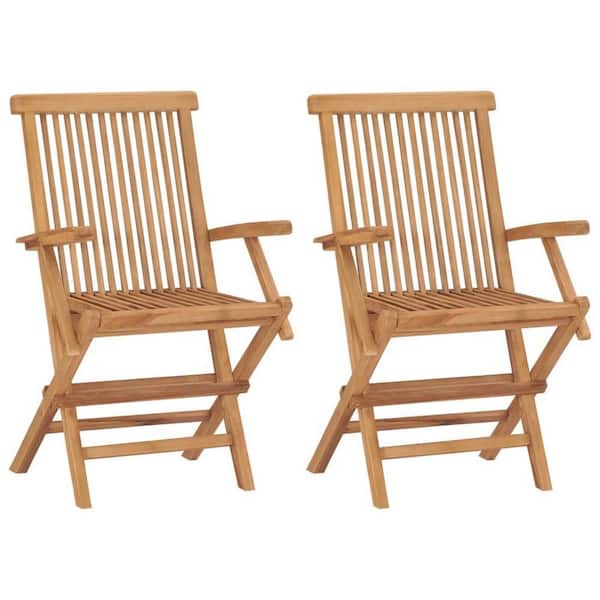 Folding Brown Wood Outdoor Dining Chair with Slatted Back (Set of 2)