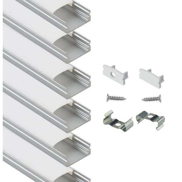 LED Channel Aluminum U Shape Silver Strip Diffuser Milky White Cover Easy Install 1M 6-Pack