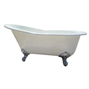 Gavin 54.25 in. Cast Iron Slipper Clawfoot Non-Whirlpool Bathtub in White with No Faucet Holes and Polished Brass Feet