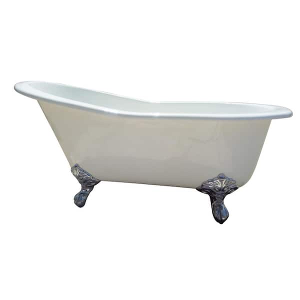 Barclay Products Gavin 54.25 in. Cast Iron Slipper Clawfoot Non-Whirlpool Bathtub in White with No Faucet Holes and Polished Brass Feet