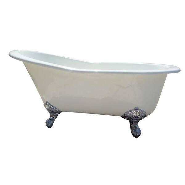 Barclay Products Gavin 54.25 in. Cast Iron Slipper Clawfoot Non-Whirlpool Bathtub in White with No Faucet Holes and White Feet