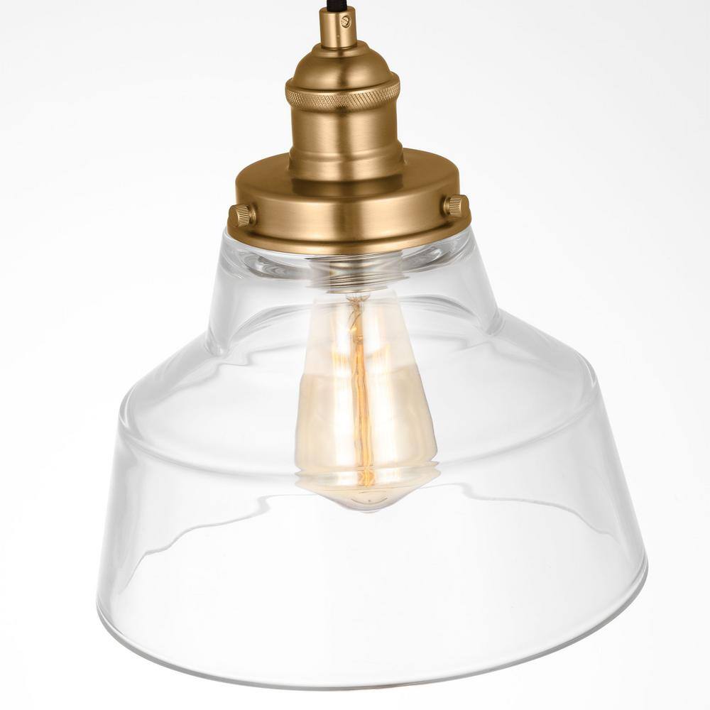 Satin Brass Single Light Pendant with Clear Glass Shade