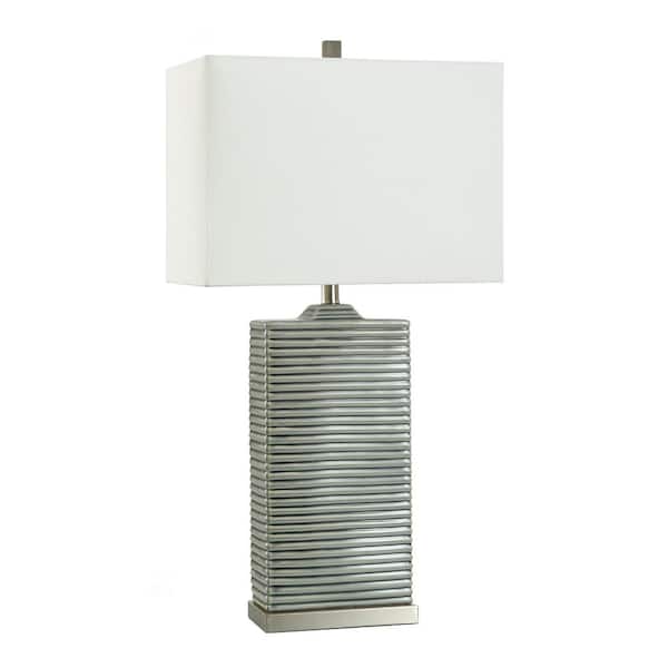 StyleCraft Choi Table Lamp 32.75 in. Silver Candlestick Task And Reading Table Lamp for Living Room with White Cotton Shade